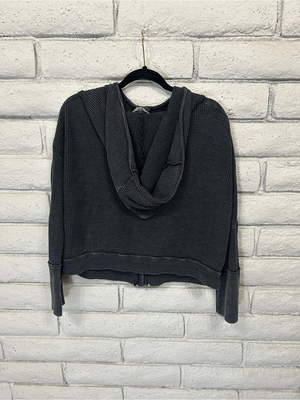 Hard Tail Women's Waffle Knit Hooded Zip Jacket Charcoal Gray Thermal Hoodie - Picture 3 of 4